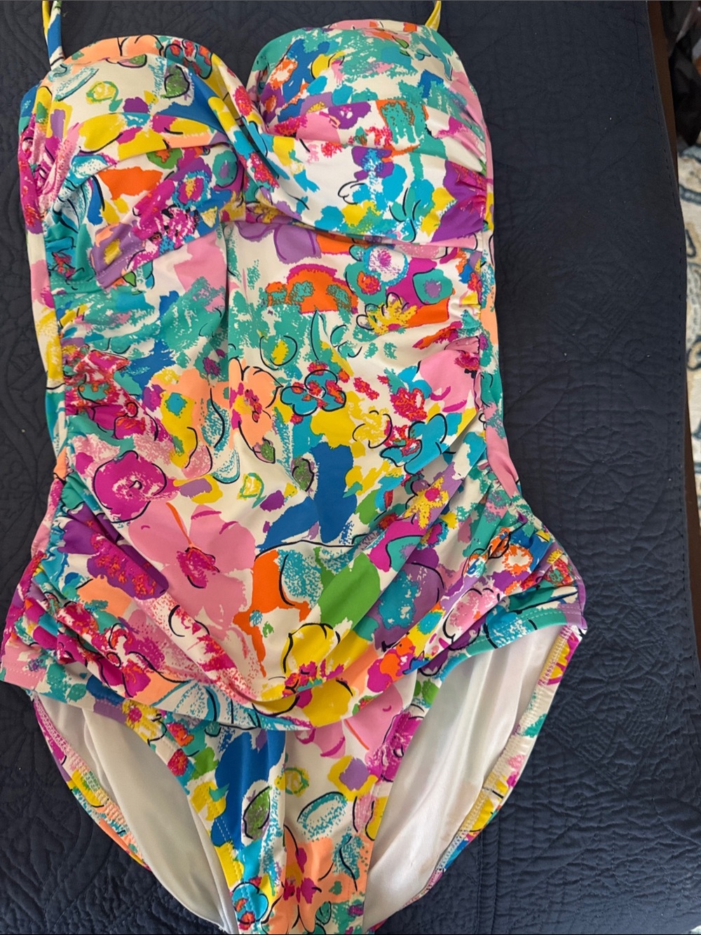 Anne Cole Colorful Floral One-Piece Swimsuit - Pink, Blue, Yellow, Green, Purple